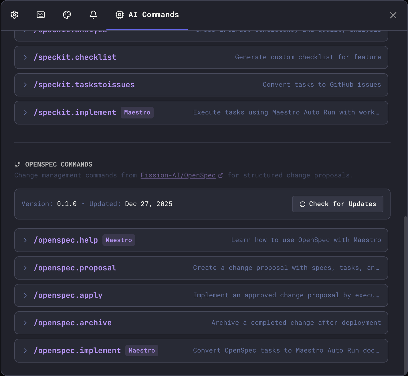 OpenSpec Commands - Maestro